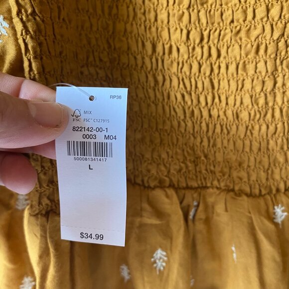 Old Navy Women Mustard Short Sleeve Smocked Peasant Blouse Embroidery  L - Picture 6 of 7